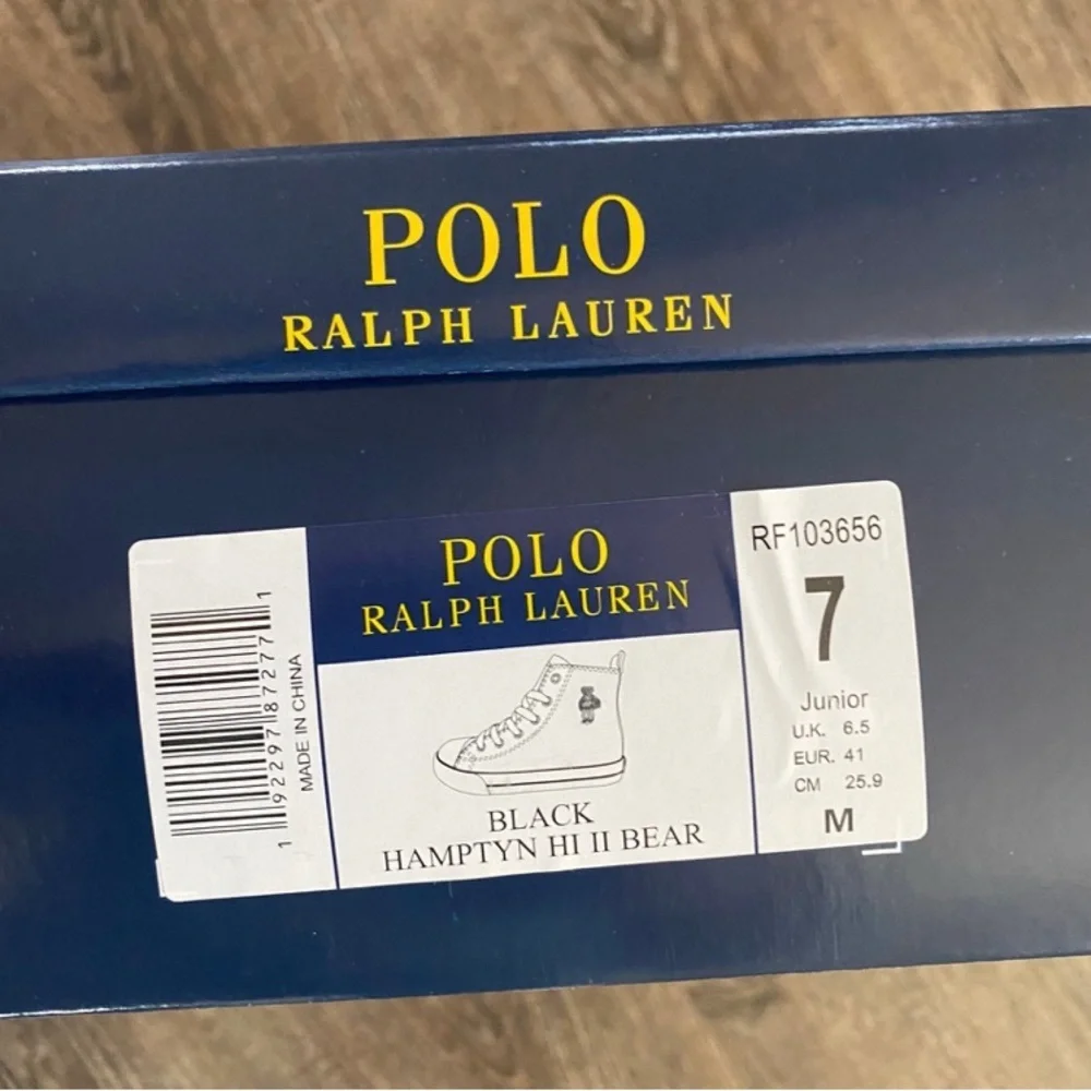 Polo Ralph Lauren Boys Shoes Size 7 Black High Top Canvas Sweater Bear Sneakers